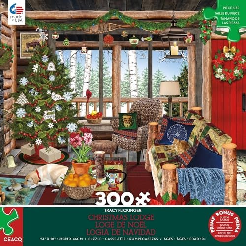 Ceaco Tracy Flickinger Christmas Lodge 300 Piece Jigsaw Puzzle - Image 1