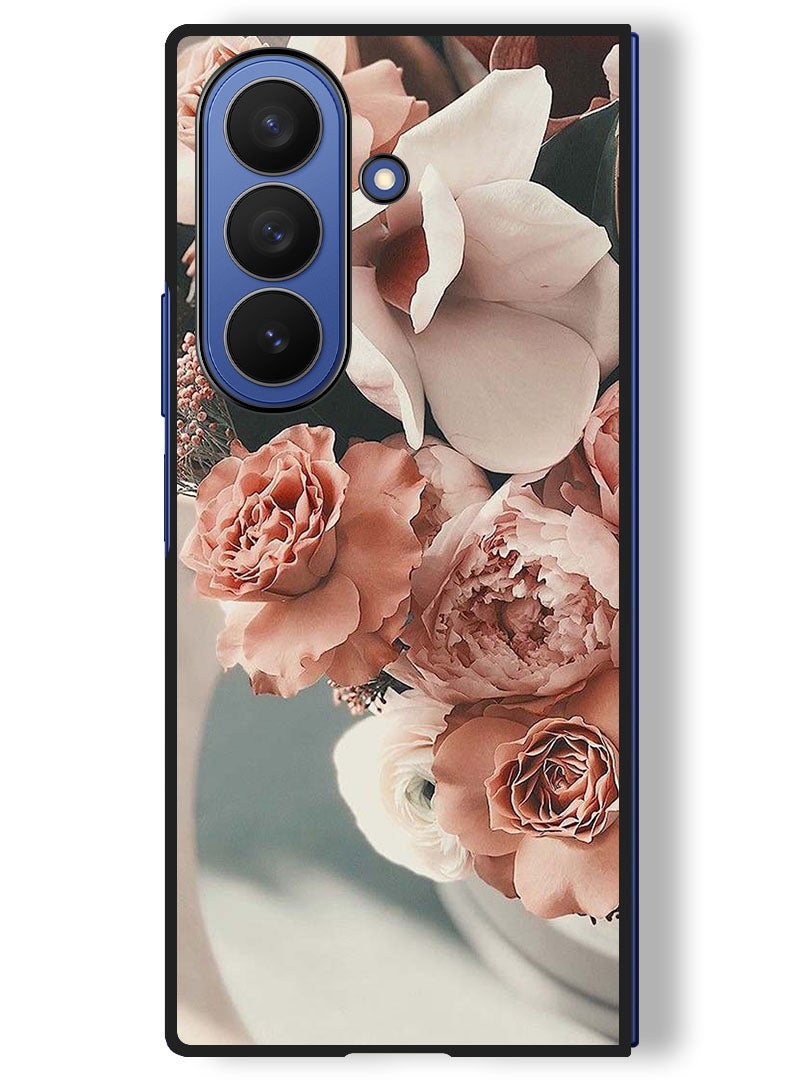 Theodor Case Compatible with Samsung Galaxy Z Fold 7 - 8 Inch Protection Shockproof Bumper Cover Peach Roses - Image 1