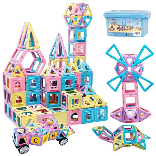TOKBLOK Magnetic Tiles Building Blocks Toys for Kids 136 Pieces 3D Creative Castle Construction Magnetic Stacking Set Preschool Intelligence STEM Toys for Girls Boys Age 3years and Up Educational Set - Image 1
