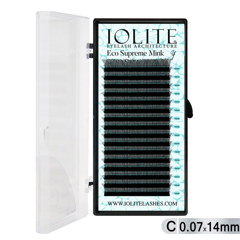 Iolite Eco Supreme Mink (Y) C curl - 0.7T Mix & 8mm to 15mm Individual Lash Extension Tray – Natural-Looking Volume False Lashes | Easy Fan Y lashes, Professional Eyelash Extensions for Lash Artists ISMYC7T - 14MM