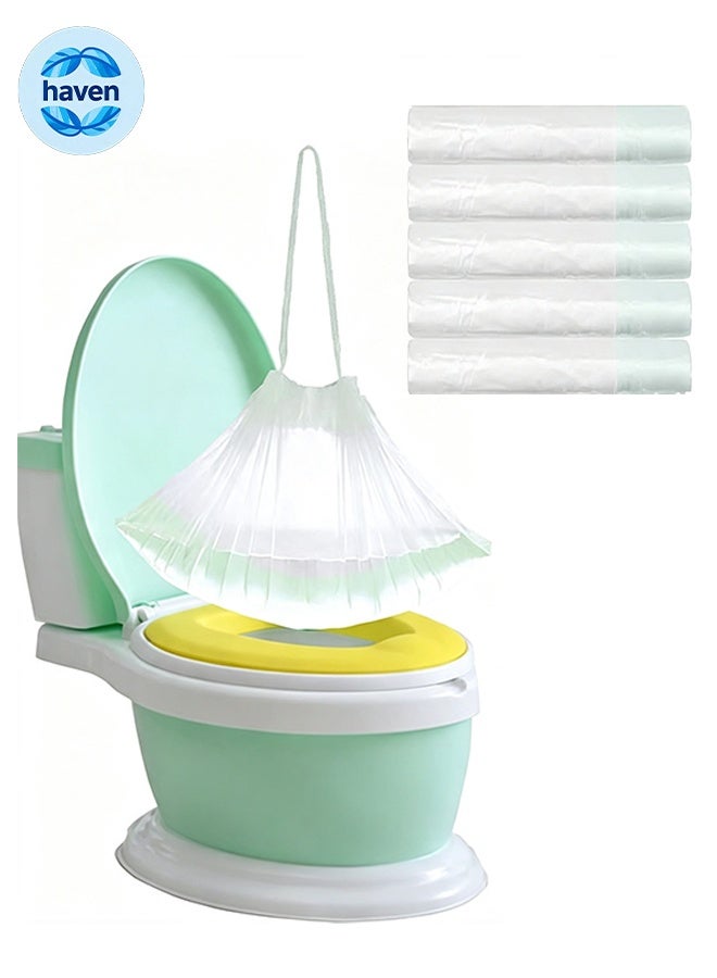 HAVEN 50PCS Portable Potty Chair Liners with Drawstring, Travel Universal Potty Chair Liners with Drawstring Toilet Seat Potty Bags Cleaning Bag for Toddler Potty Toilet Seat Kids Toddler Outdoors - Image 1
