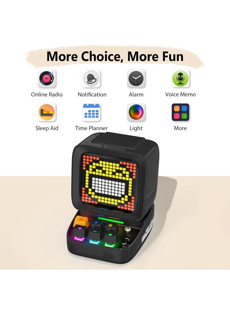 ديفوم سماعة Divoom Ditoo Retro بلوتوث - شاشة LED أمامية 16×16 بتصميم بيكسلي كلاسيكي | تحكم بالتطبيق، منبه، مؤقت، هدية عيد للرجال والعائلة (أسود) - Image 3