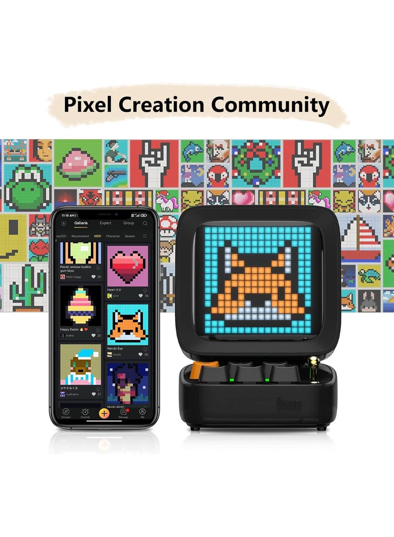 ديفوم سماعة Divoom Ditoo Retro بلوتوث - شاشة LED أمامية 16×16 بتصميم بيكسلي كلاسيكي | تحكم بالتطبيق، منبه، مؤقت، هدية عيد للرجال والعائلة (أسود) - Image 5