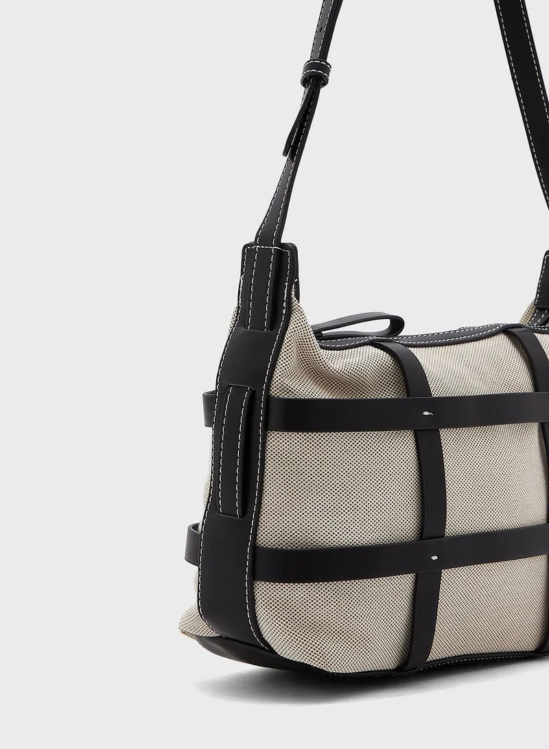 ELLA Canvas Contrast Handbag With Shoulder Strap