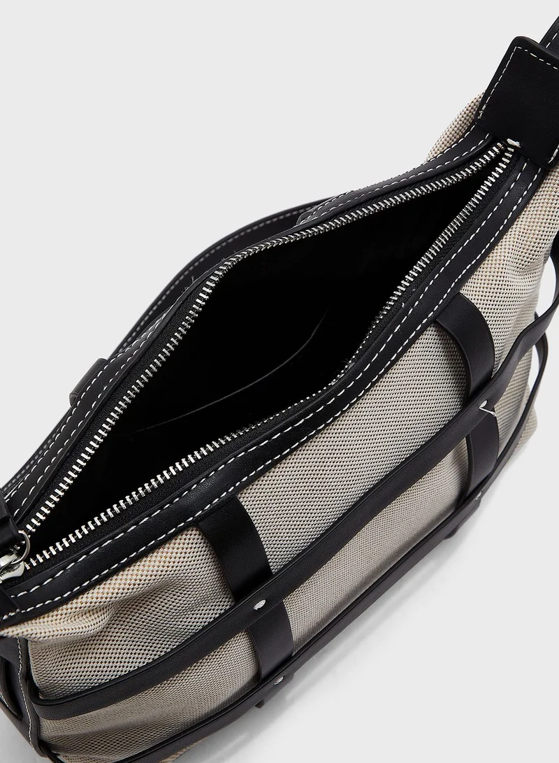 ELLA Canvas Contrast Handbag With Shoulder Strap