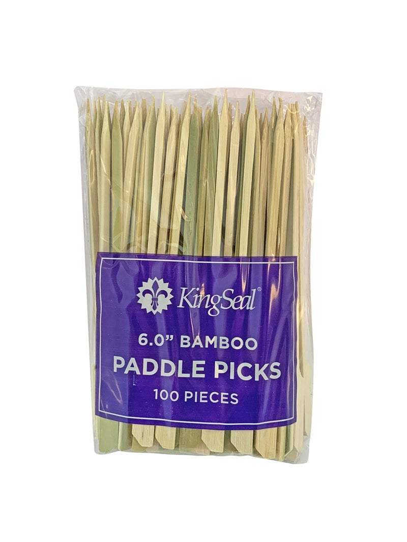 KingSeal 1000 Count | KingSeal Natural Green Bamboo Wood Paddle Picks, Skewers for Appetizers and Cocktails, 6 Inches, Bulk Pack - 10 Packs of 100 - Image 3