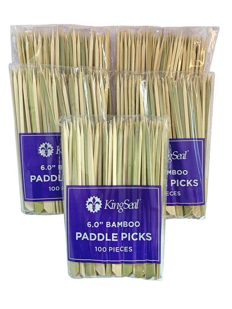 KingSeal 1000 Count | KingSeal Natural Green Bamboo Wood Paddle Picks, Skewers for Appetizers and Cocktails, 6 Inches, Bulk Pack - 10 Packs of 100 - Image 4