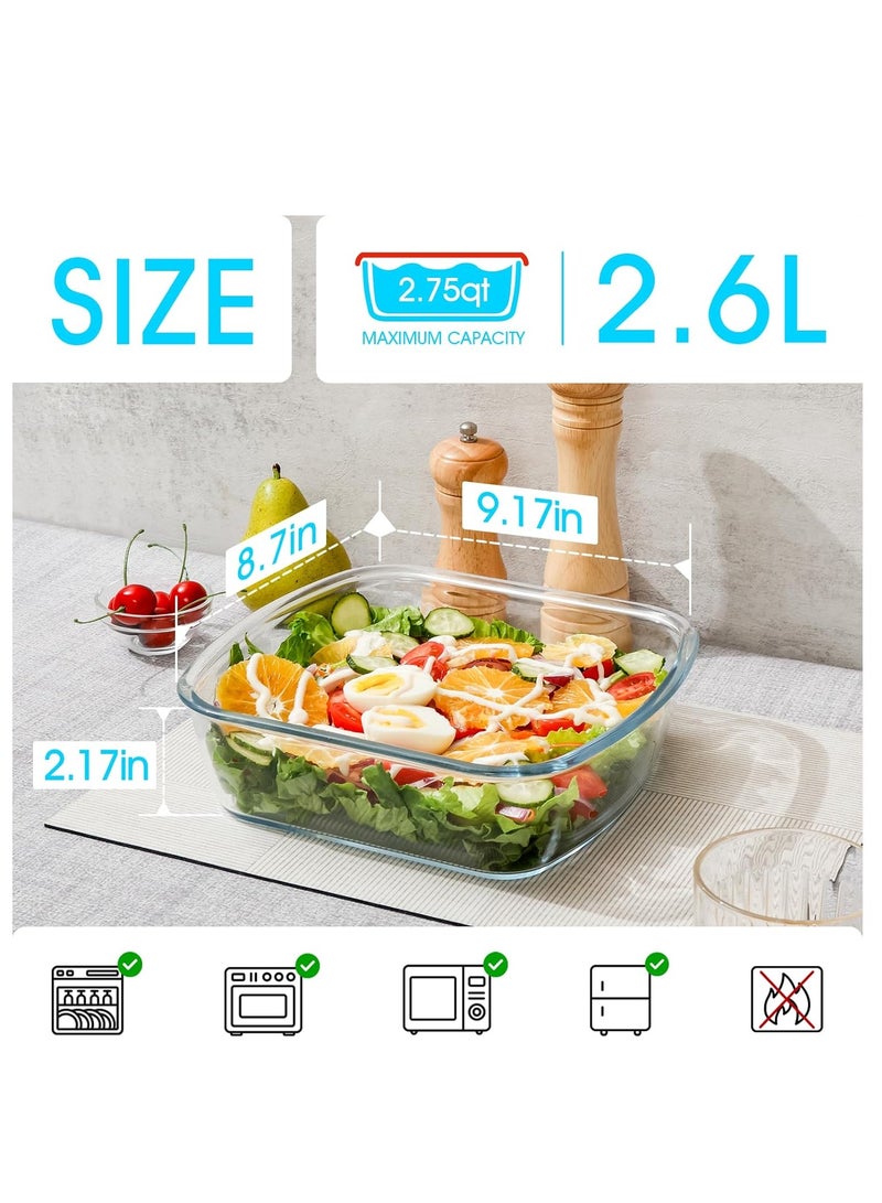 NUTRIUPS 2.7 QT Square Glass Baking Dish with Red Visible Lid, 9x9 Baking Dish with Lid, LARGE and DEEP Baking Dish for Oven - Image 4