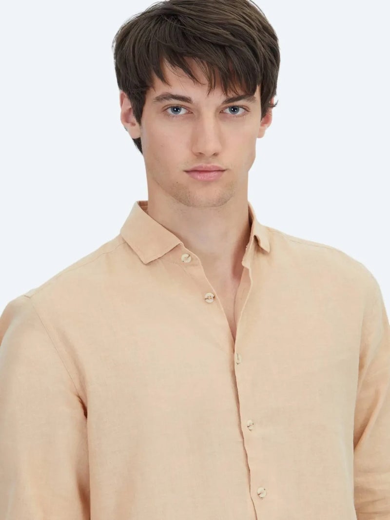 Saffron Plain Weave Casual Cotton Blend Shirt