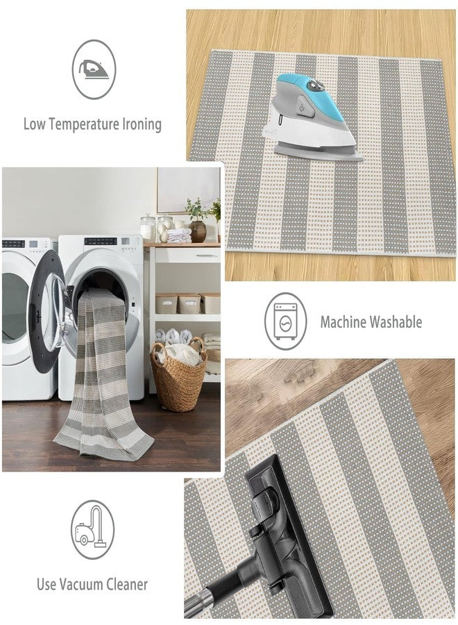 Sungea Grey and White Outdoor Runner Rug 2x4.3,Washable Reversible Fall Welcome Door Mat,Cotton Hand Woven Front Porch Decor,Foldable Layered Doormat Indoor Outdoor Rugs for Entryway/Farmhouse - Image 5