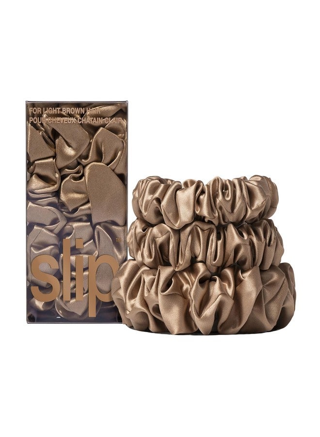 slip Back to Basics Light Brown Midi & Large Scrunchie Set | Includes 2 Midi & 1 Large Pure Silk Scrunchies | 100% Mulberry Silk, Anti-Crease, Hair-Friendly, Reduces Breakage | Stylish & Durable - Image 1