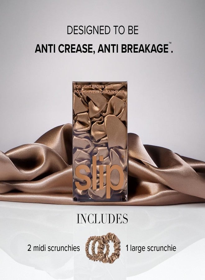 slip Back to Basics Light Brown Midi & Large Scrunchie Set | Includes 2 Midi & 1 Large Pure Silk Scrunchies | 100% Mulberry Silk, Anti-Crease, Hair-Friendly, Reduces Breakage | Stylish & Durable - Image 5