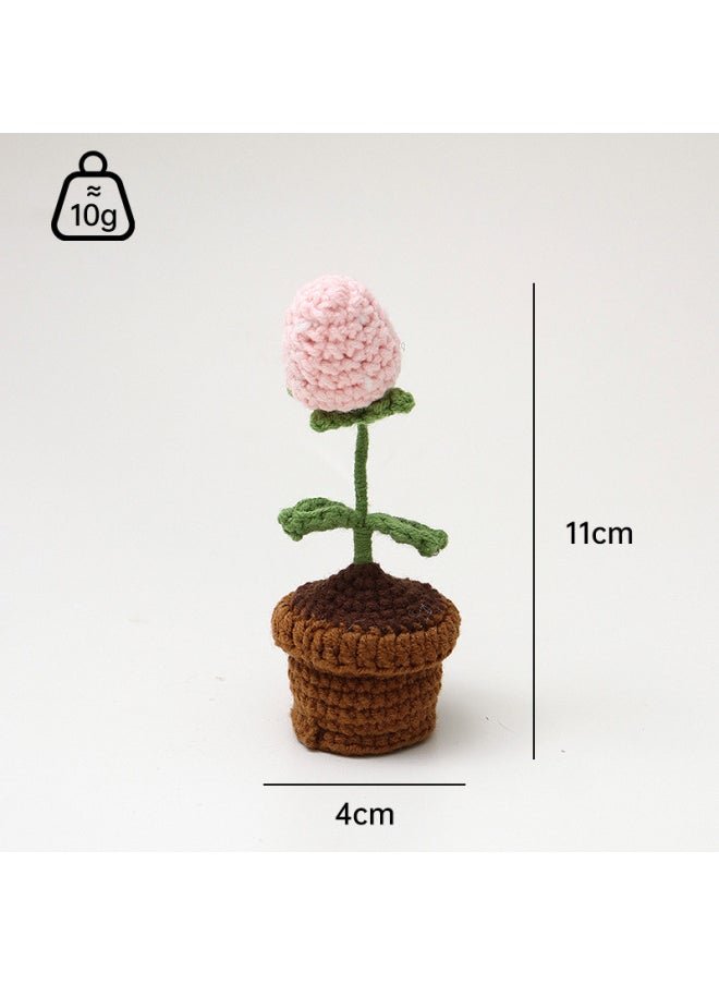 Generic - Wool Finished Small Potted Crocheted Artificial Flower Decorative Creative Gift Ornaments Cute Pea Sagittarius Rabbit Ornaments-Color:Strawberry Light Flesh Powder Light Military Green Light Coffee Pot Cute Four - Image 1