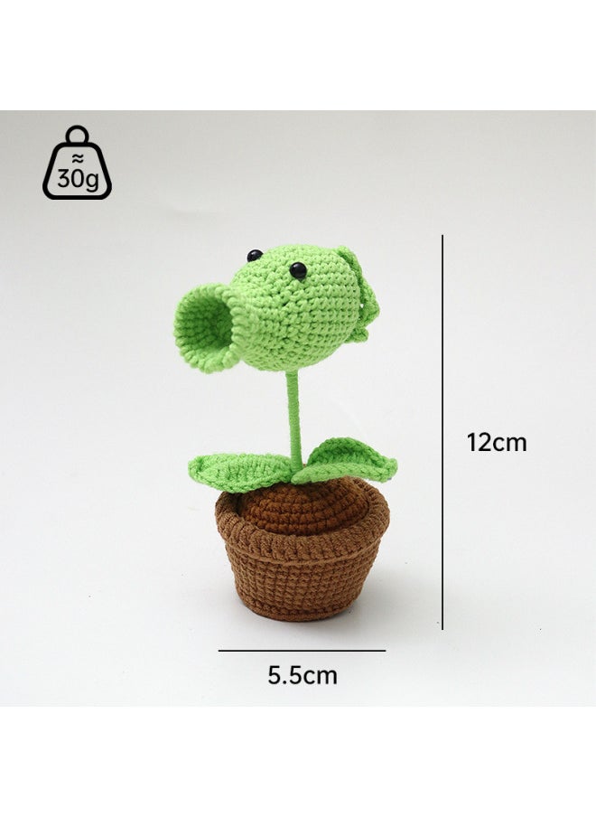 Generic - Wool Finished Small Potted Crocheted Artificial Flower Decorative Creative Gift Ornaments Cute Pea Sagittarius Rabbit Ornaments-Color:Strawberry Light Flesh Powder Light Military Green Light Coffee Pot Cute Four - Image 1