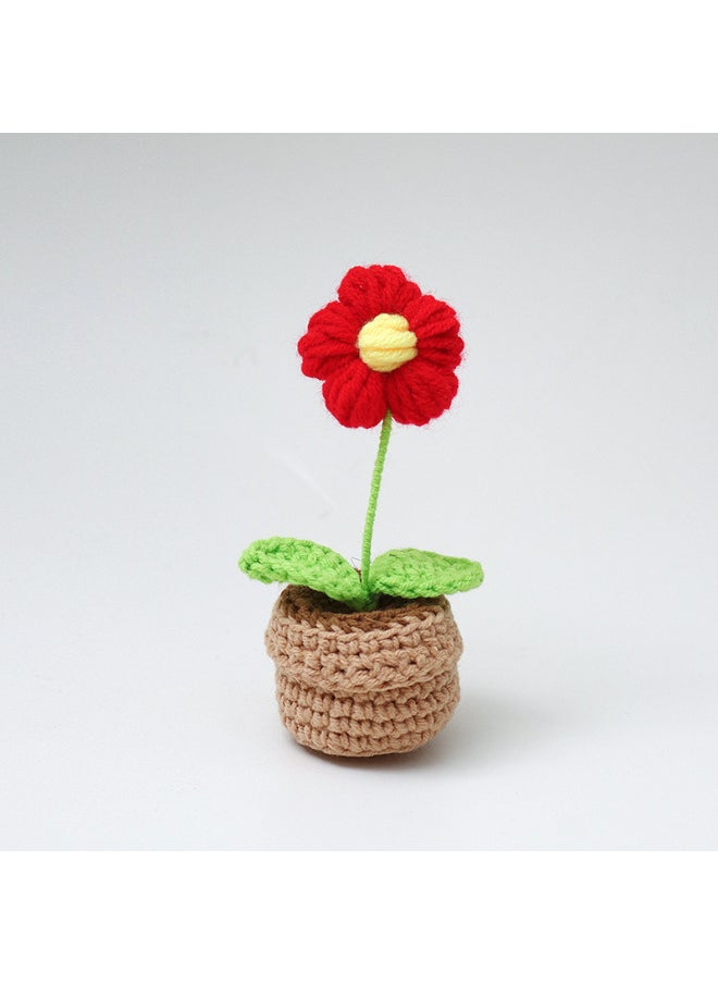 Generic - Wool Finished Small Potted Crocheted Artificial Flower Decorative Creative Gift Ornaments Cute Pea Sagittarius Rabbit Ornaments-Color:Strawberry Light Flesh Powder Light Military Green Light Coffee Pot Cute Four - Image 1
