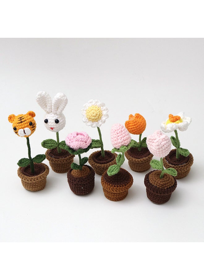 Generic - Wool Finished Small Potted Crocheted Artificial Flower Decorative Creative Gift Ornaments Cute Pea Sagittarius Rabbit Ornaments-Color:Strawberry Light Flesh Powder Light Military Green Light Coffee Pot Cute Four - Image 1