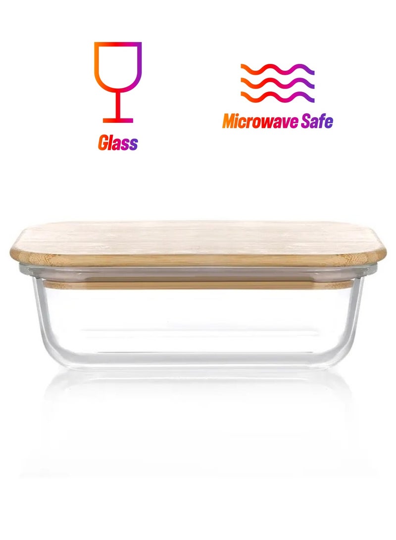 Mirolex Square glass tray with wooden lid, 1 liter - Image 1