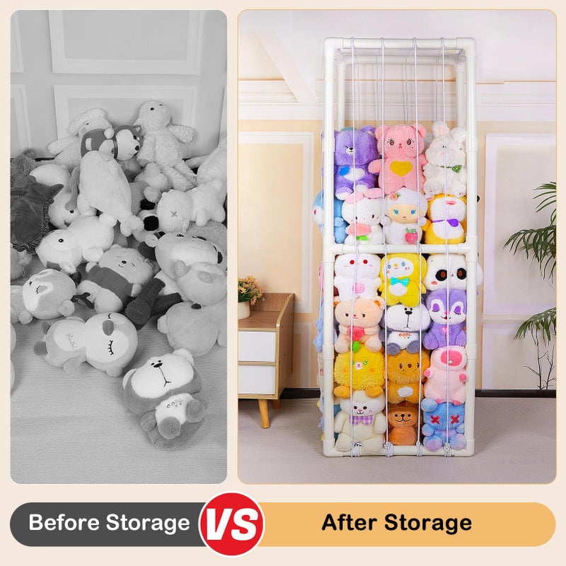 FIOBEE Stuffed Animals Storage Zoo Thicken PVC Tube Storage Organizer with Elastic Band Large Stuffed Animals Holder for Bedroom Living Room Furniture Plush Storage, White - Image 4