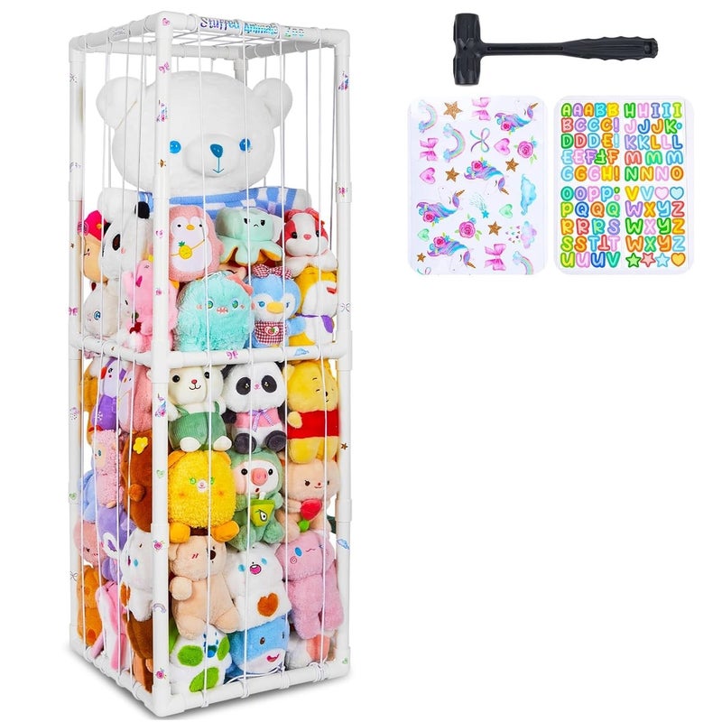 FIOBEE Stuffed Animals Storage Zoo Thicken PVC Tube Storage Organizer with Elastic Band Large Stuffed Animals Holder for Bedroom Living Room Furniture Plush Storage, White - Image 1