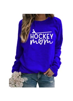 Hockey Mom Printed Crewneck Sweatshirt Oversized Blue (white font)