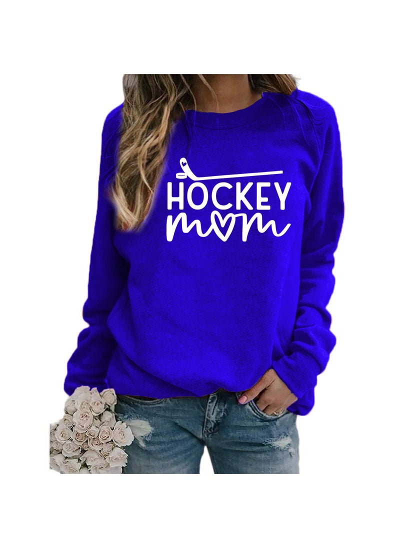 Generic - Hockey Mom Printed Crewneck Sweatshirt Oversized Blue (white font) - Image 1