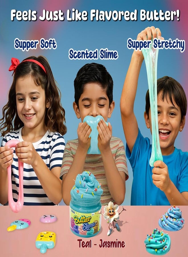 SNEKI Teal Jasmine Scented Butter Slime for Kids 3-10 Years | Soft & Stretchy Engaging Play Kit with Sprinkles & Candy Charms - DIY Slime, Stress-Relief Toy, Birthday Return Gift for Boys & Girls - Image 2