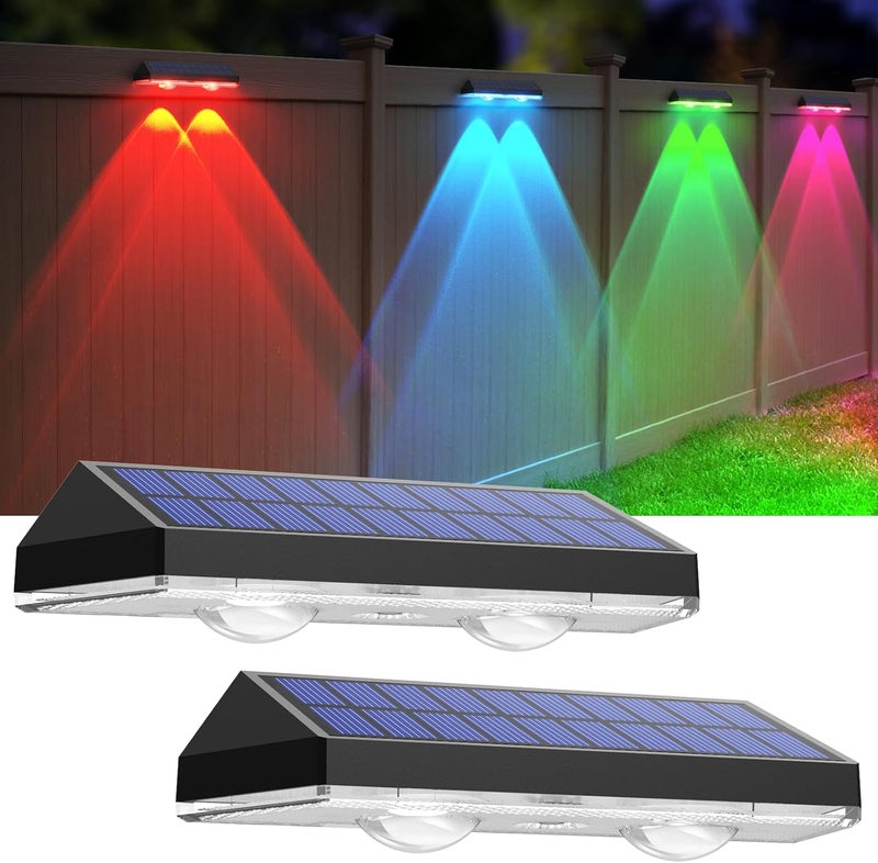 أضواء السياج الشمسية الخارجية، 2PK أضواء RGB شمسية للاستخدام الخارجي في الفناء الخلفي، الشرفة، سياج السطح، درابزين السلالم، حمام السباحة والجدار - Image 1