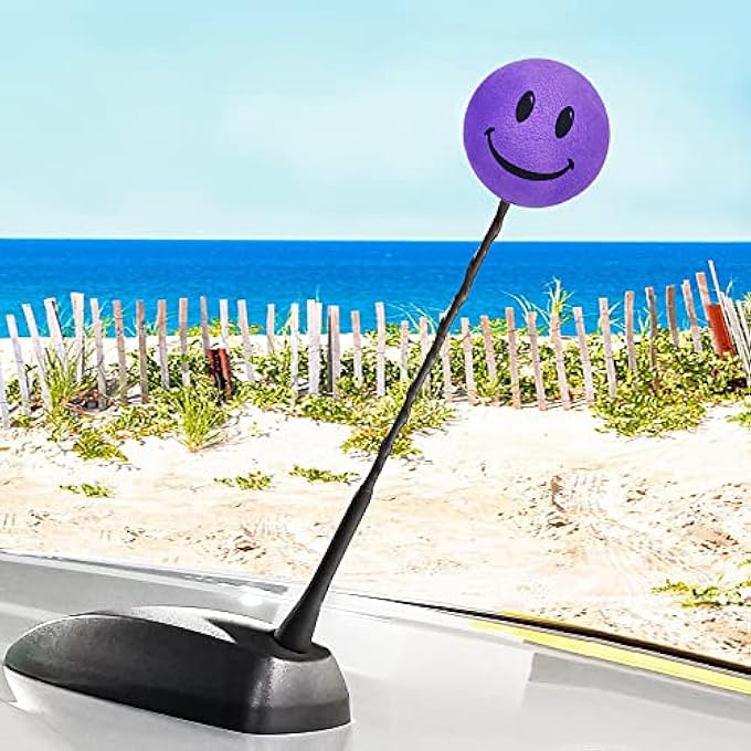 rayihni Happy Smiley Face Car Antenna Ball/Auto Mirror Dangler/Dashboard Accessory (Purple) - Image 3