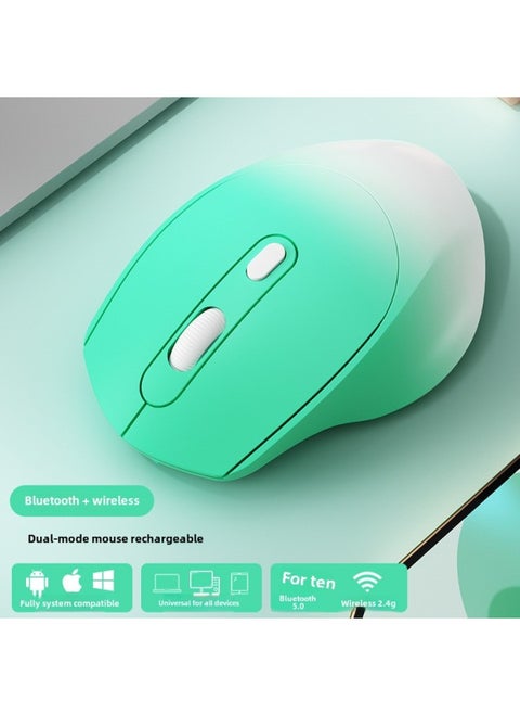 Wireless Mouse Bluetooth Office Silent Rechargeable Unlimited Mouse Girls Cute Laptop External-Specifications:[Gradient Green] Bluetooth + 2.4G Wireless Version ★ ErGonomic DesiGn ★ CharGinG Silent