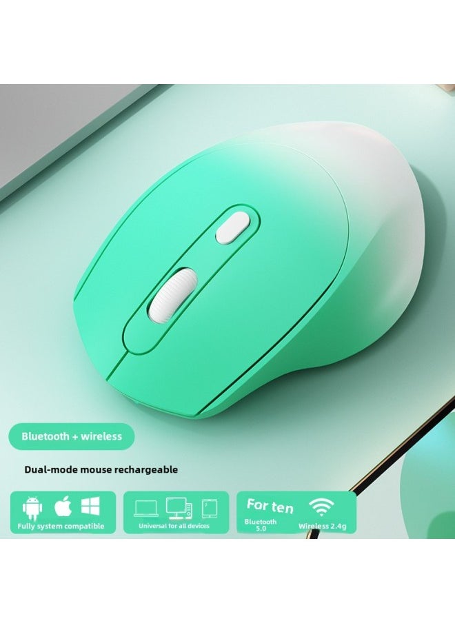 Wireless Mouse Bluetooth Office Silent Rechargeable Unlimited Mouse Girls Cute Laptop External-Specifications:[Gradient Green] Bluetooth + 2.4G Wireless Version ★ ErGonomic DesiGn ★ CharGinG Silent