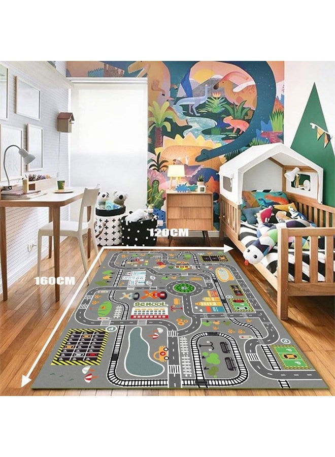 Soofam سجاد لعب للأطفال لسيارات الألعاب، سجاد غرفة اللعب لحركة المرور في المدينة، سجادة تعليمية غير قابلة للانزلاق، سجادة لعب للأطفال في غرفة النوم (أسود) - Image 2
