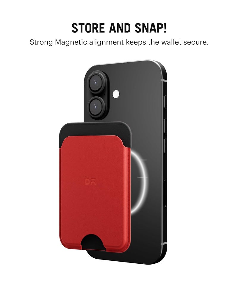 Daily Objects Leather Magnetic Wallet Card Holder | Designed for MagSafe Compatible with iPhone 16, iPhone 15, iPhone 14, iPhone 13, iPhone 12 Models | Premium Design | Full-Grain Leather- Crimson-Grey - Image 2