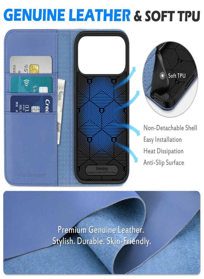 SHIELDON Wallet Case for iPhone 17 Pro Max 6.9-inch, Genuine Leather, RFID Blocking, Card Holder, Magnetic Closure, Viewing Stand, Shockproof TPU Shell, Strap Holes, Flip Cover - Wisteria Purple - Image 3