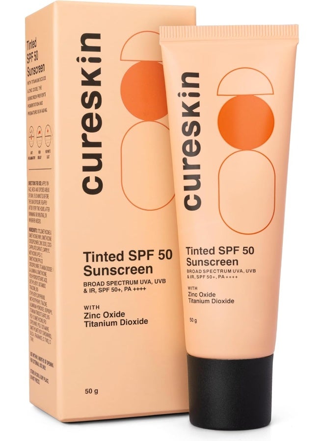 Cureskin واقي شمس معدني بلمسة نهائية غير لامعة مع تلوين SPF 50 PA++++ | حماية واسعة النطاق من الشمس (UVA/UVB/IR) مع ثاني أكسيد التيتانيوم، 50 جرام (عبوة واحدة) - Image 1