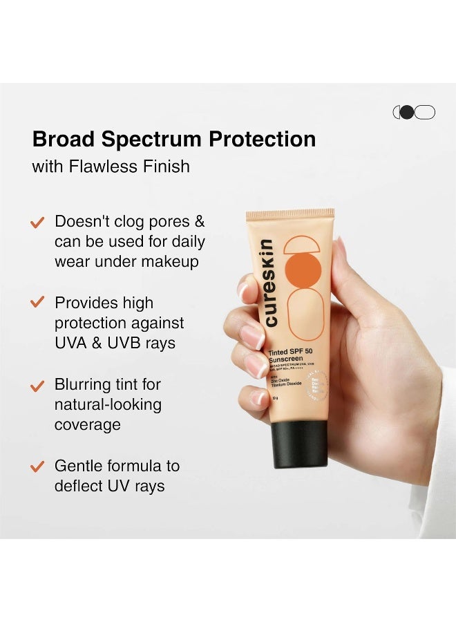 Cureskin واقي شمس معدني بلمسة نهائية غير لامعة مع تلوين SPF 50 PA++++ | حماية واسعة النطاق من الشمس (UVA/UVB/IR) مع ثاني أكسيد التيتانيوم، 50 جرام (عبوة واحدة) - Image 2