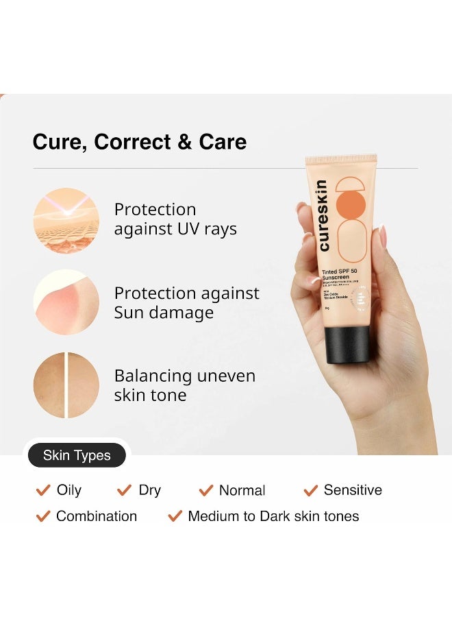 Cureskin واقي شمس معدني بلمسة نهائية غير لامعة مع تلوين SPF 50 PA++++ | حماية واسعة النطاق من الشمس (UVA/UVB/IR) مع ثاني أكسيد التيتانيوم، 50 جرام (عبوة واحدة) - Image 5