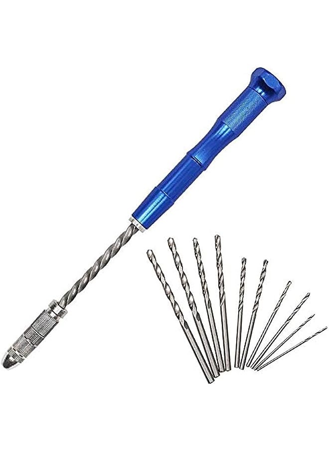 Rcan - Semi-automatic Hand Drill Bit 10 P C S Miniature Mini Twist Drill Set With Precision Hand Needle Vise Rotation Tool Suitable For Wood Jewelry Plastic Etc 1.0-3.0 mm, Blue - Image 1