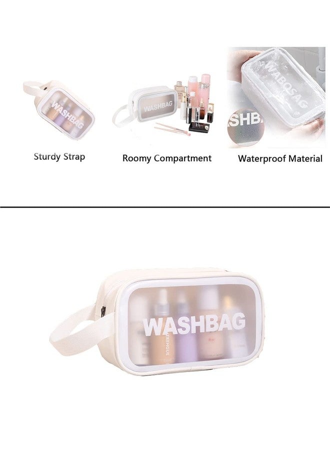 Amso Cosmetic Bag,Make up Bag for Home & Travel, Toiletry Bag for Cosmetics, Brushes, Accessories, PVC Waterproof Zippered Cosmetic Bag, Portable Carry Pouch (White) (Small) - Image 2