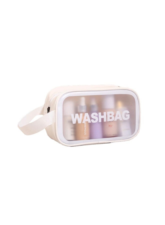 Amso Cosmetic Bag,Make up Bag for Home & Travel, Toiletry Bag for Cosmetics, Brushes, Accessories, PVC Waterproof Zippered Cosmetic Bag, Portable Carry Pouch (White) (Small) - Image 1
