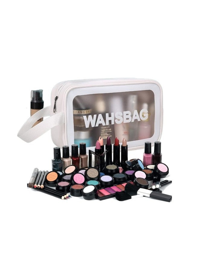 Amso Cosmetic Bag,Make up Bag for Home & Travel, Toiletry Bag for Cosmetics, Brushes, Accessories, PVC Waterproof Zippered Cosmetic Bag, Portable Carry Pouch (White) (Small) - Image 4