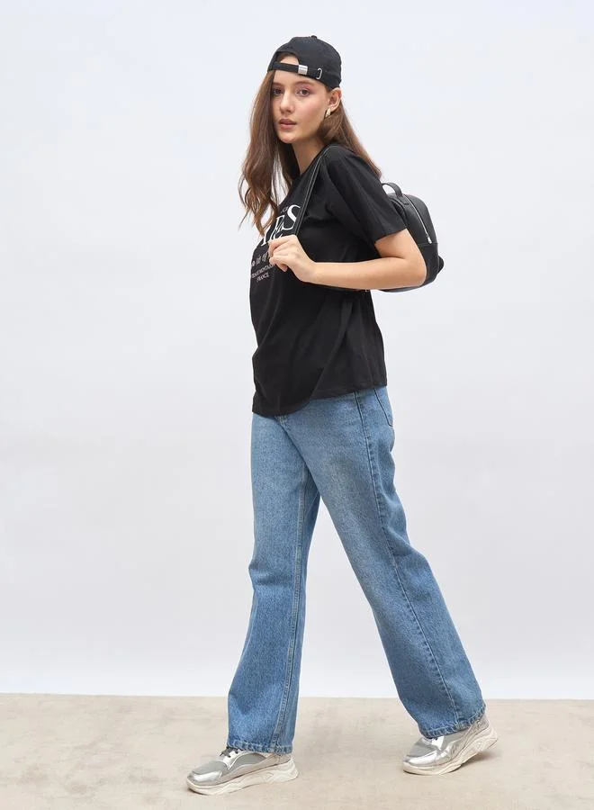 ستايلي Styli Paris Graphic Print Oversized Longline T-Shirt