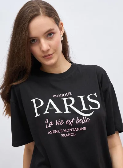 Styli Paris Graphic Print Oversized Longline T-Shirt