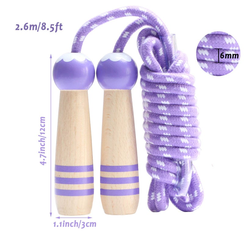 Ace one Jump Rope Kids 8.5Ft Adjustable Cotton Skipping Rope With Wooden Handle For Boys And Girls Fitness Outdoor Exercise (Purple) - Image 4