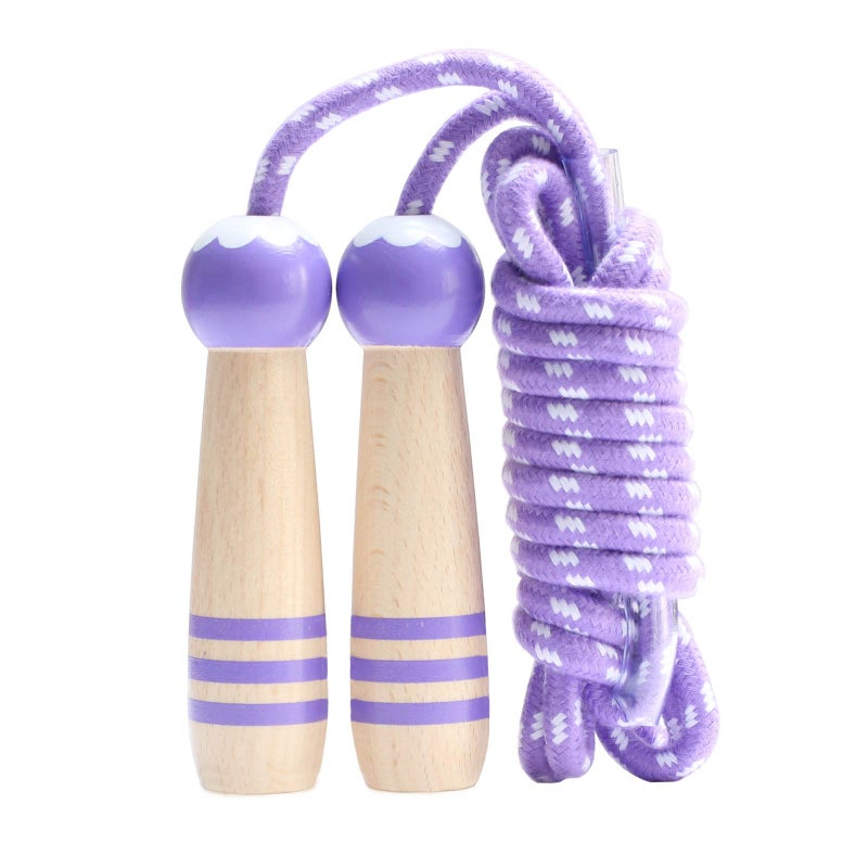 Ace one Jump Rope Kids 8.5Ft Adjustable Cotton Skipping Rope With Wooden Handle For Boys And Girls Fitness Outdoor Exercise (Purple) - Image 1