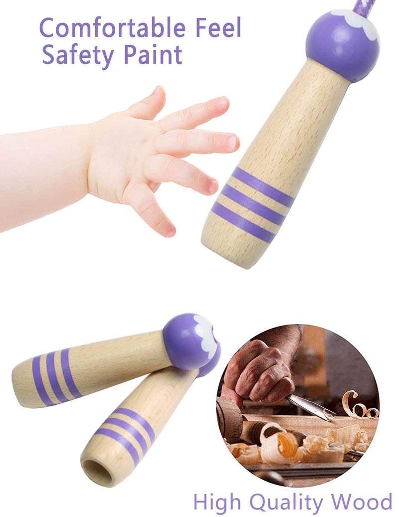 Ace one Jump Rope Kids 8.5Ft Adjustable Cotton Skipping Rope With Wooden Handle For Boys And Girls Fitness Outdoor Exercise (Purple) - Image 3