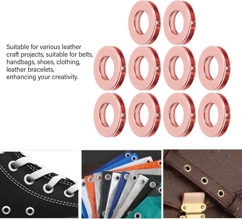 15.7mm Leather Grommets, Alloy Double Sided Round Metal Eyelets, 10Pcs - Rust, Easy Installation, Ideal for Leather Craft and Shoelace Belt Projects (Rose Gold) - Image 2