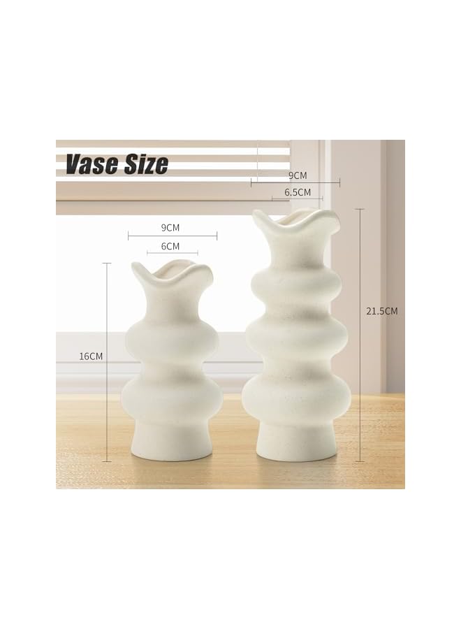 The Bros مجموعة مزهريات سيراميك من 2، مزهريات سيراميك بيضاء حديثة للديكور المنزلي 16 سم و 21.5 سم، مزهرية تجريدية بسيطة لزهور البامبا، مزهرية كريمية جمالية لطاولة العشاء، غرفة المعيشة، الديكور المنزلي - Image 3