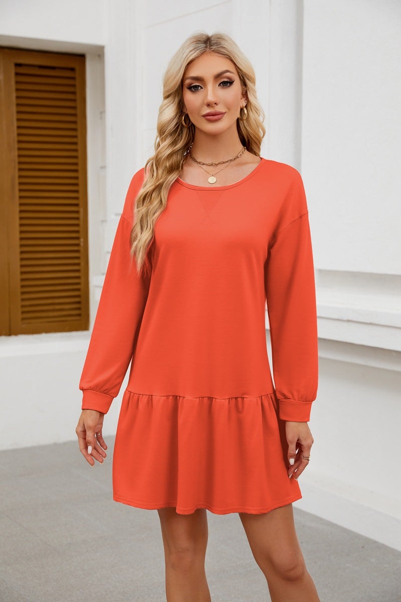 2024 Cross Neck Long-Sleeve Casual Sweatshirt Dress Sea blue - Image 3