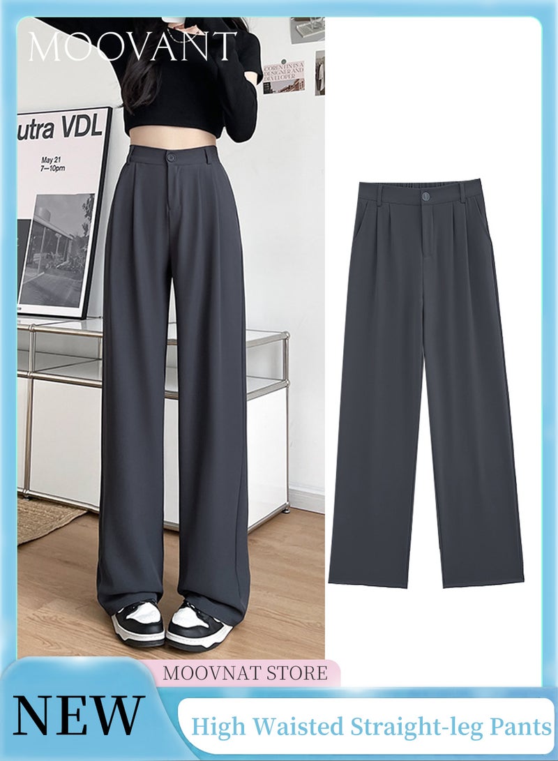 Moovant Women's Business Casual Pants, Suit Pants, Summer New Draping Wear Resistant Straight Leg Pants, Versatile and Stylish, Grey  - Image 1