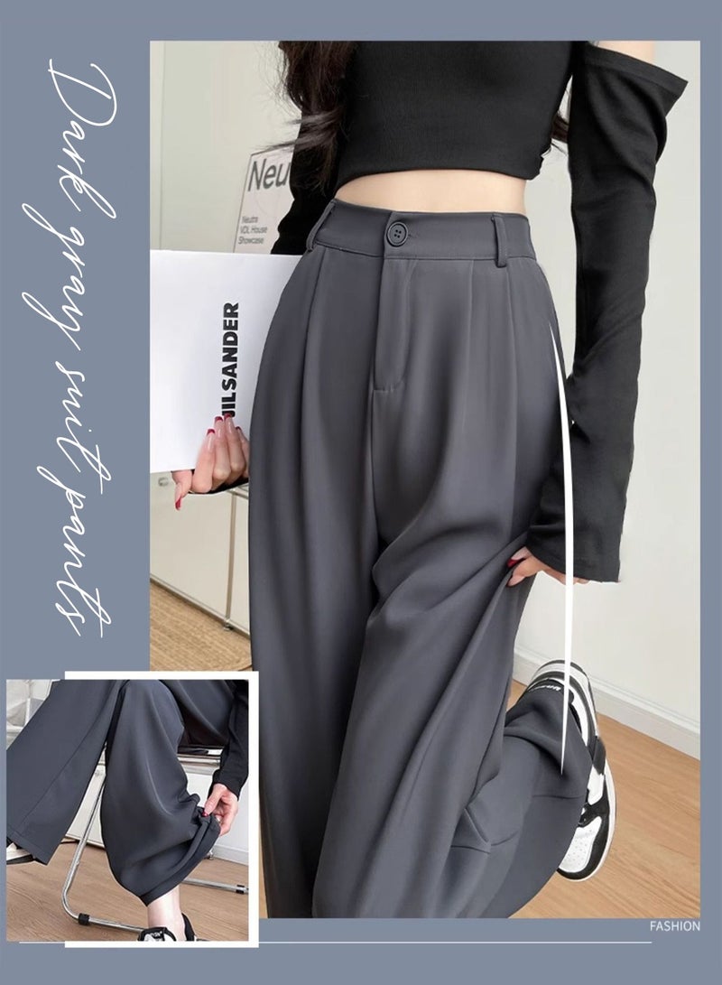 Moovant Women's Business Casual Pants, Suit Pants, Summer New Draping Wear Resistant Straight Leg Pants, Versatile and Stylish, Grey  - Image 2
